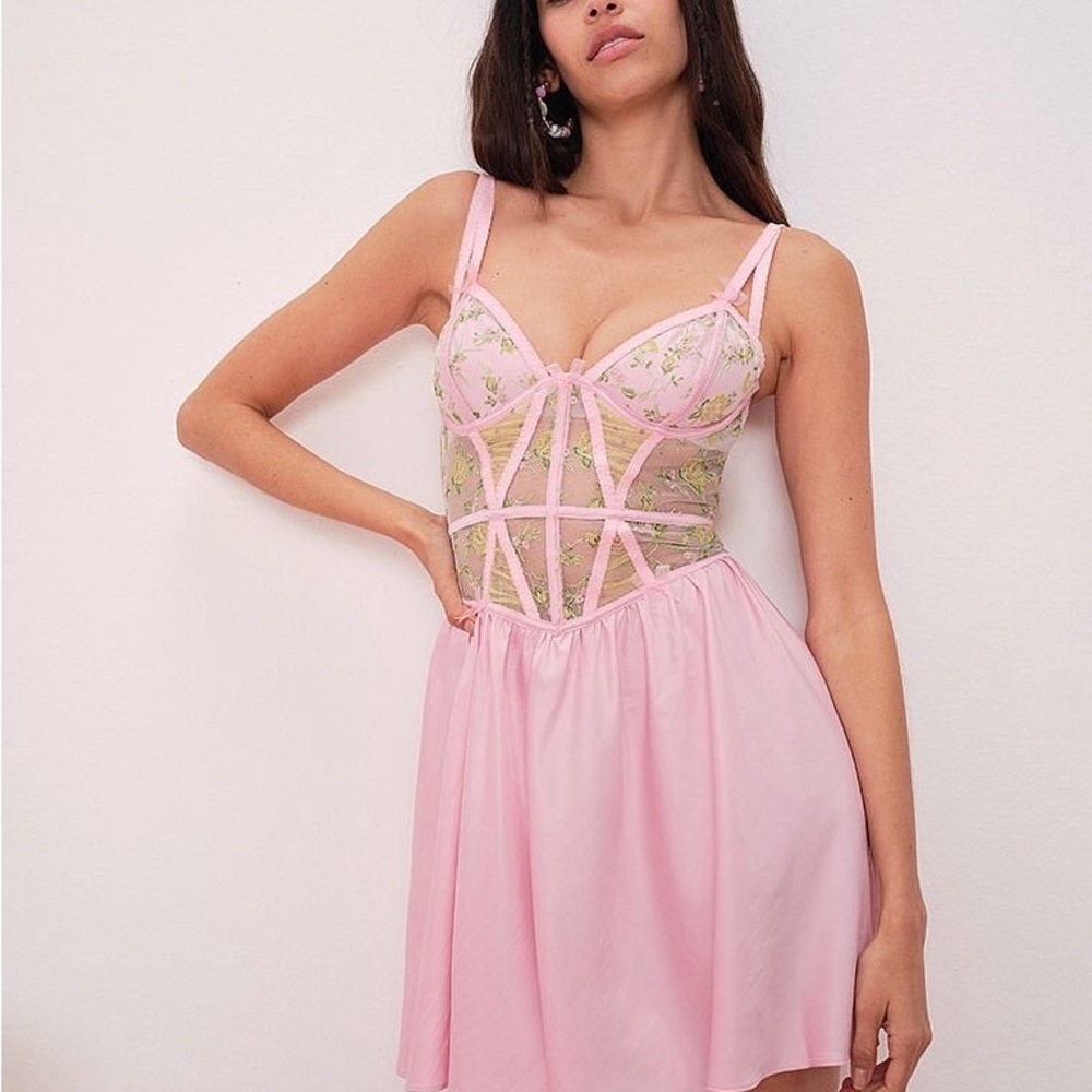 For Love And Lemons Pink and Yellow Camila Slip